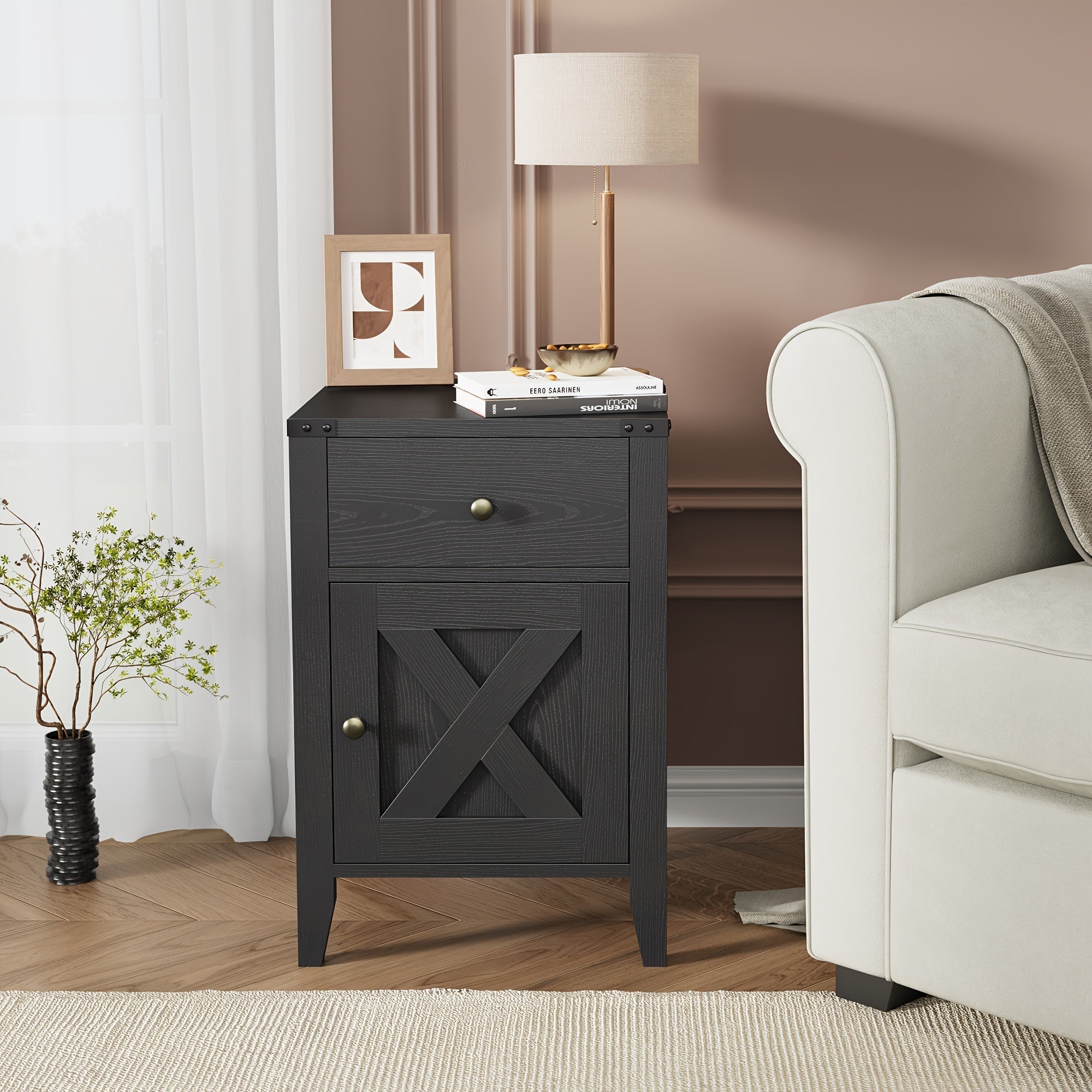 Farmhouse 60cm H Black Nightstand, Bed Side Table With Drawers & Storage Cabinet, End Table (1 PC/ 2 PCS) Black