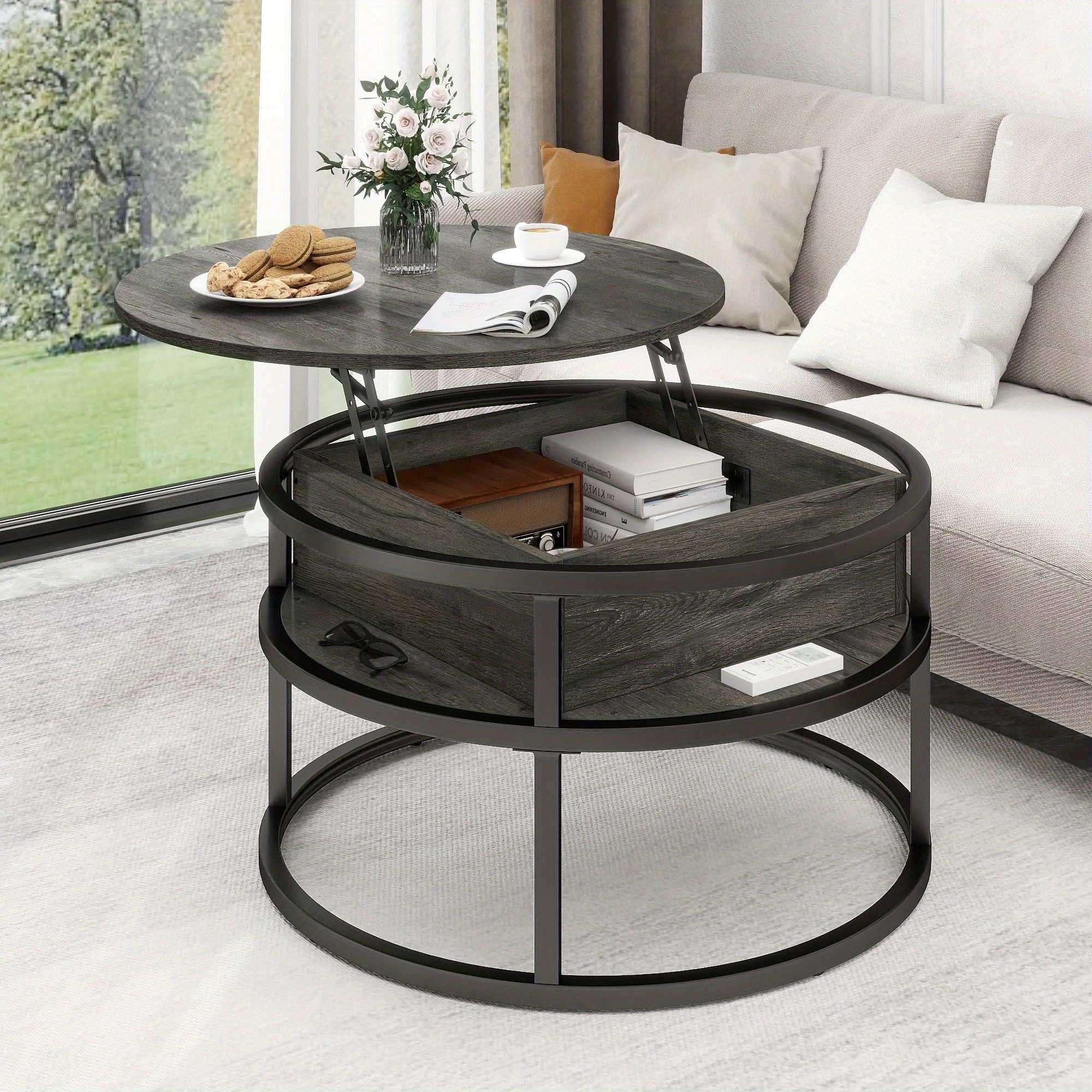 Rileesh Sleek Round Coffee Table with Hidden Storage for Living Room Thanksgiving Christmas Halloween Day Gift