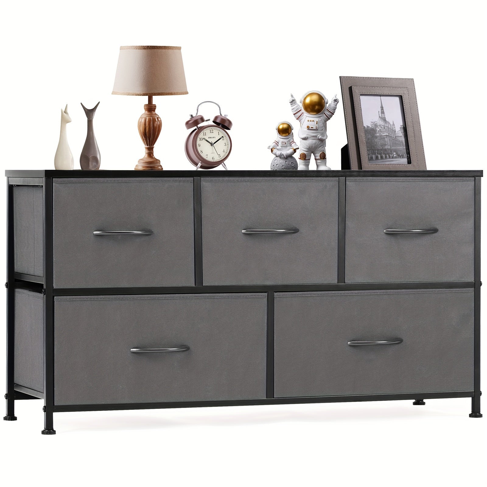 Dresser For Bedroom, 5 Fabric Drawers Dresser, Storage Chest Organizer Units, Dresser & Chest Of Drawers, Storage Tower With Fabric Bins, Drawer Cabinet, Metal Frame, Lightweight Furniture For Living Room, Bedroom Storage Cab