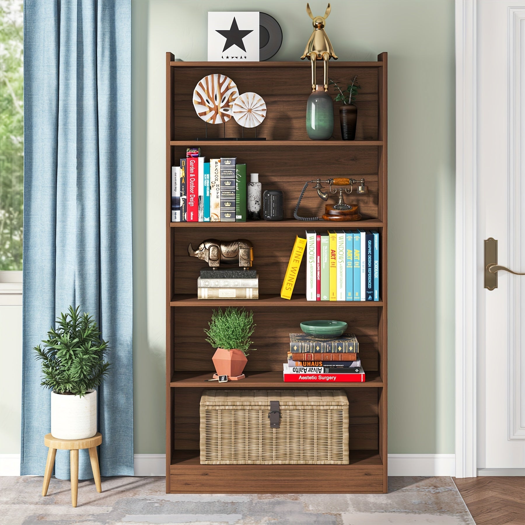 183cm Tall Bookcase, Modern 6-Tier Brown Library Bookshelf with Storage Shelves, Large Open Bookcases Wood Display Shelving Unit for Bedroom Living Room Office