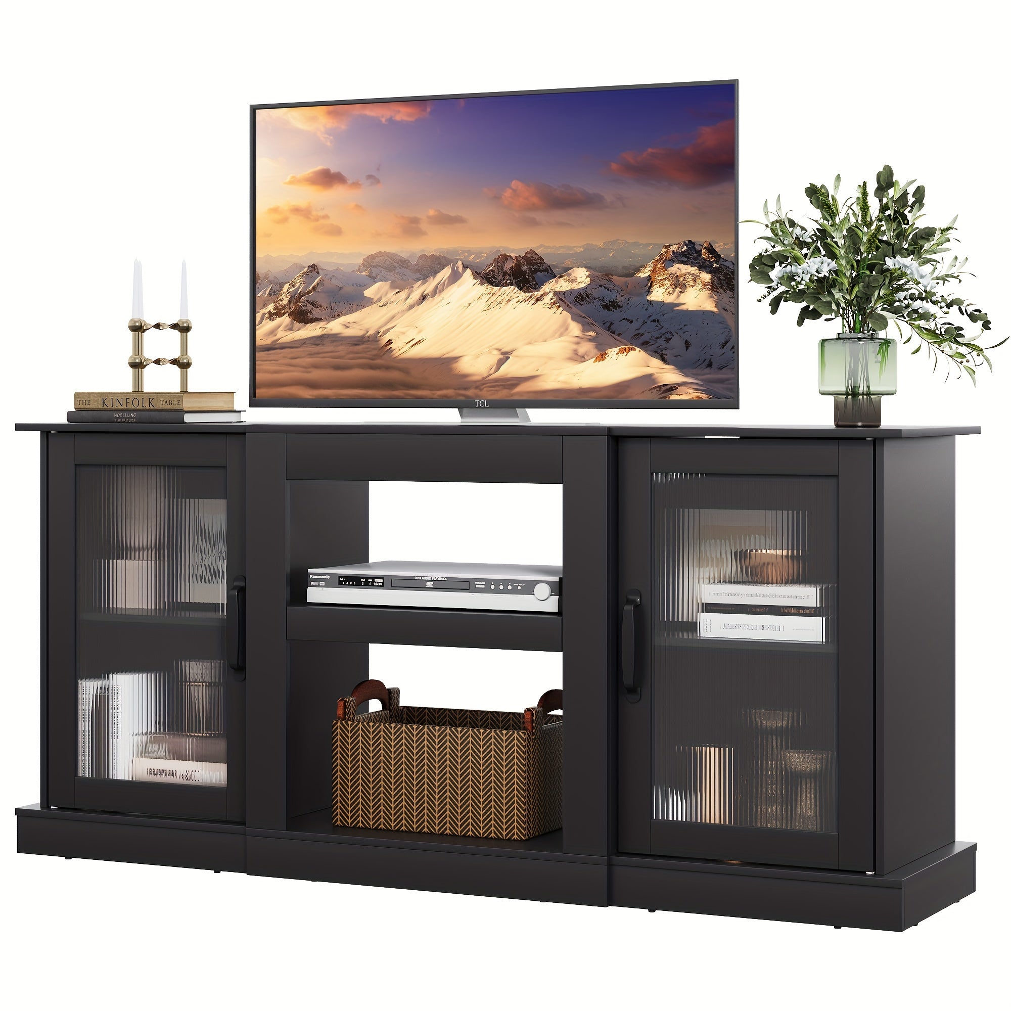 Retro TV Stand for 165cm TV, TV Console Cabinet with Storage, Open Shelves Entertainment Center for Living Room and Bedroom