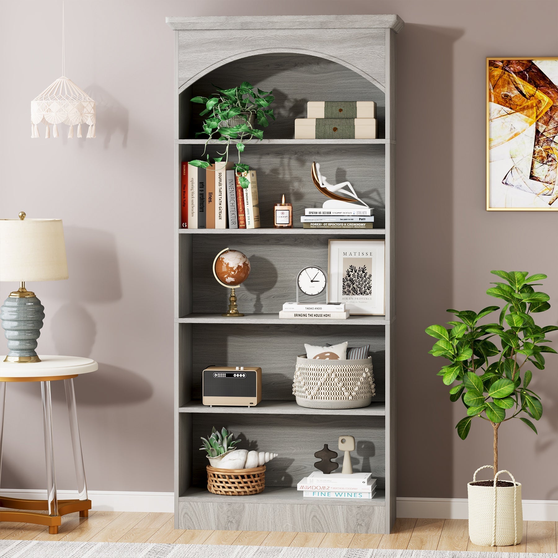 5-Shelf Bookcase, 180 cm Tall Bookshelf with Storage Shelves