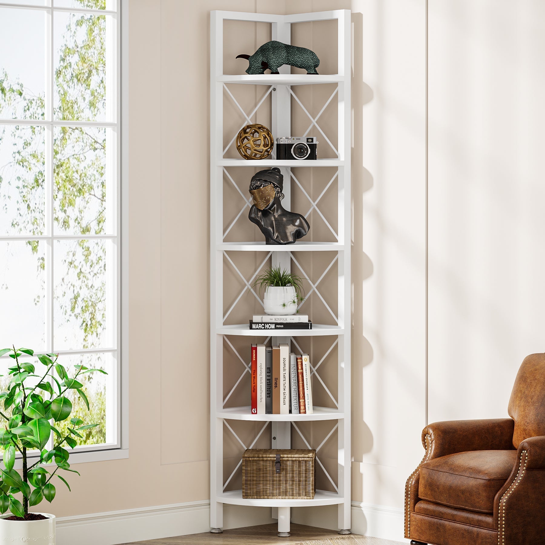 6-Tier Corner Shelf Small Bookshelf Storage Rack for Small Space (15 cm)