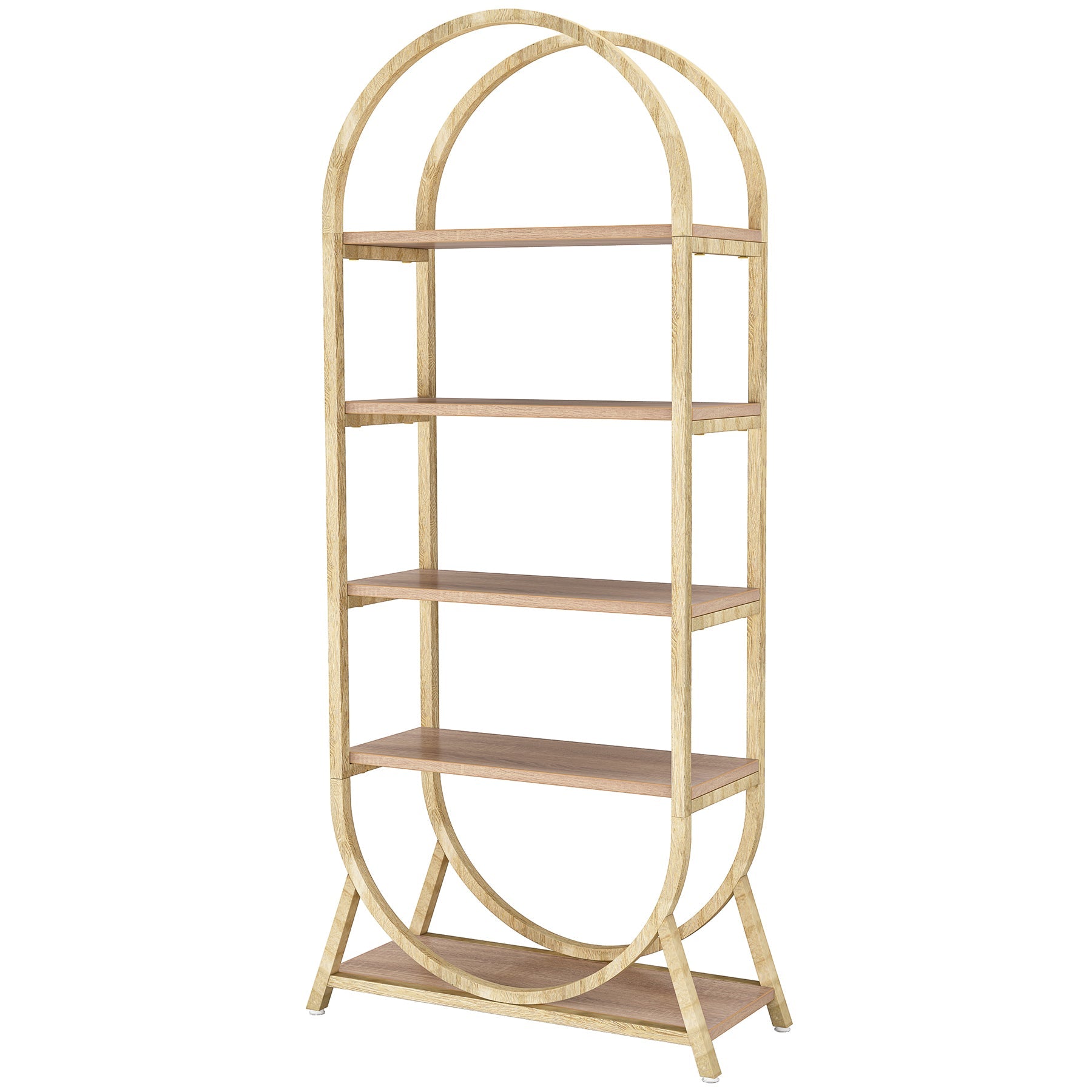 5-Tier Bookshelf, 180 cm Open Bookcase Arched Display Rack