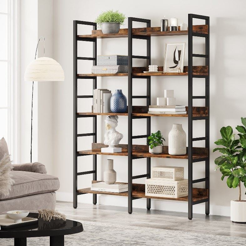 5-Tier Bookshelf, Double Wide Bookcase Storage Shelves Unit (cm)