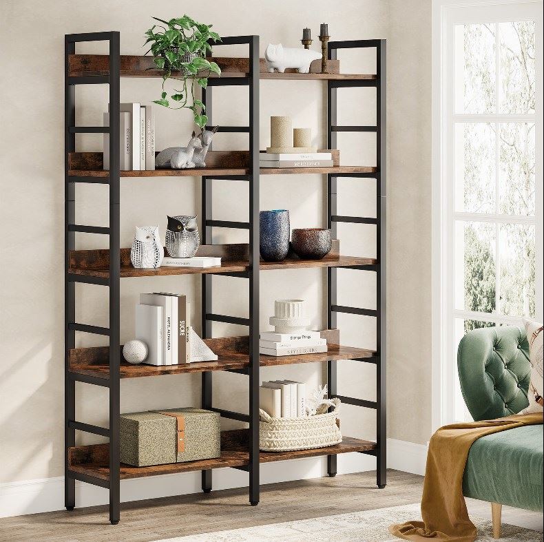 5-Tier Bookshelf, Double Wide Bookcase Storage Shelves Unit (cm)