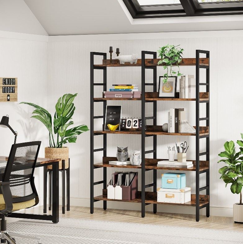 5-Tier Bookshelf, Double Wide Bookcase Storage Shelves Unit (cm)