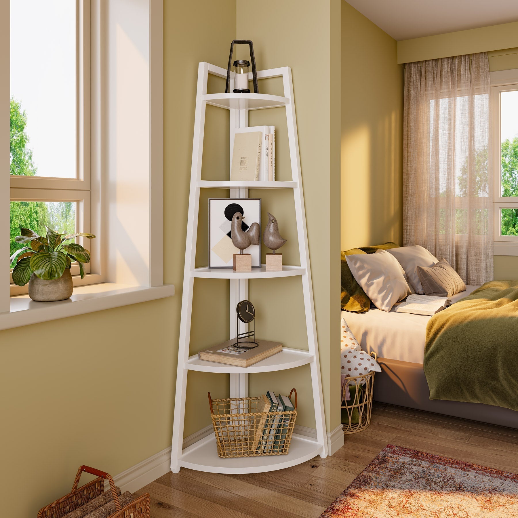 5-Tier Corner Shelf, 178 cm Tall Corner Ladder Shelf Small Bookshelf