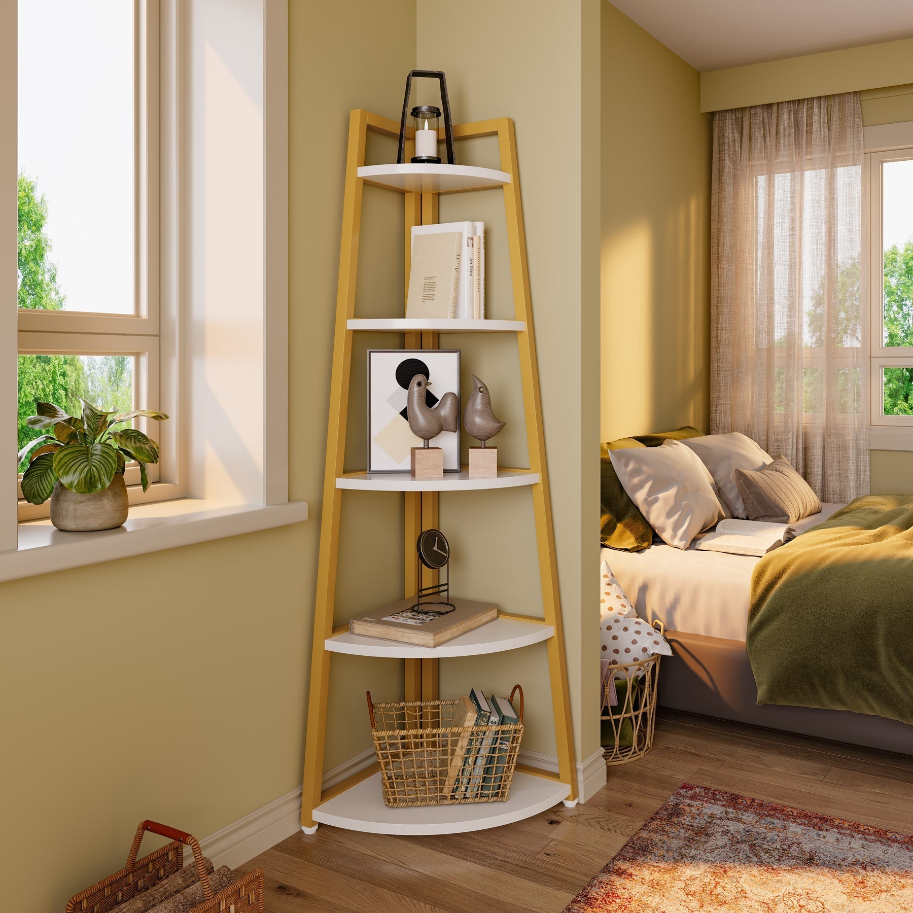 5-Tier Corner Shelf, 178 cm Tall Corner Ladder Shelf Small Bookshelf