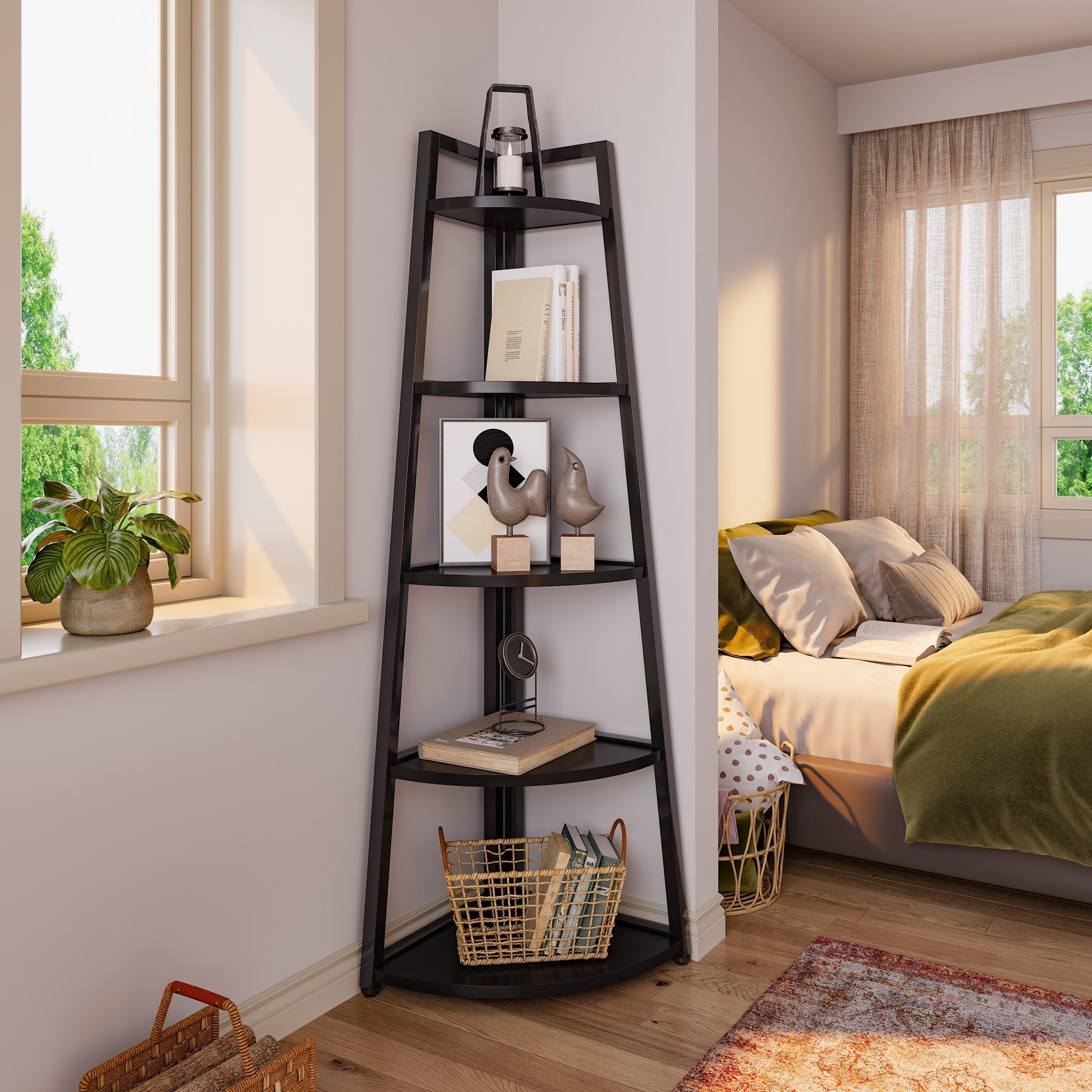 5-Tier Corner Shelf, 178 cm Tall Corner Ladder Shelf Small Bookshelf