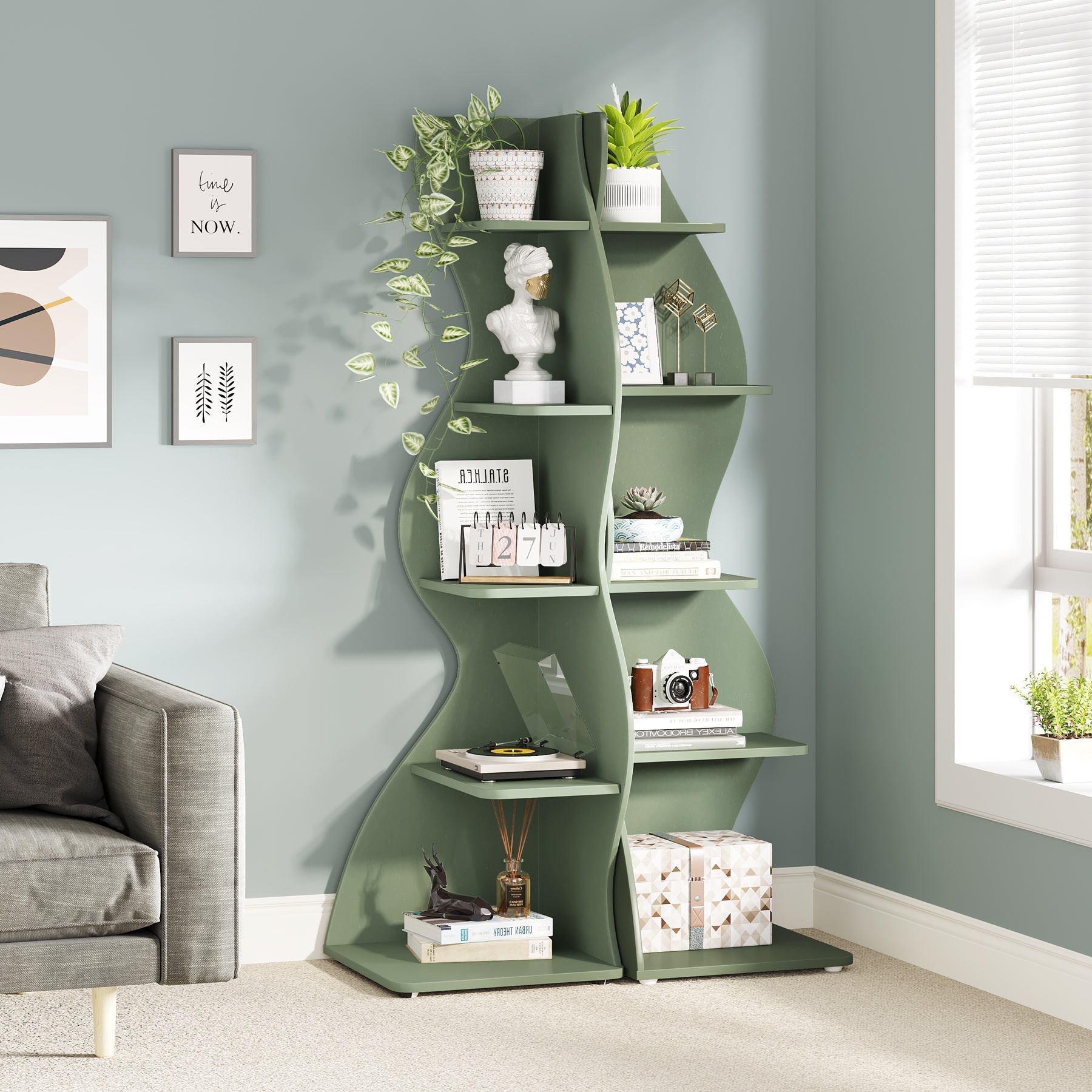 5-Tier Corner Shelf, Modern Wall Corner Bookshelf Bookcase (Converted to cm)