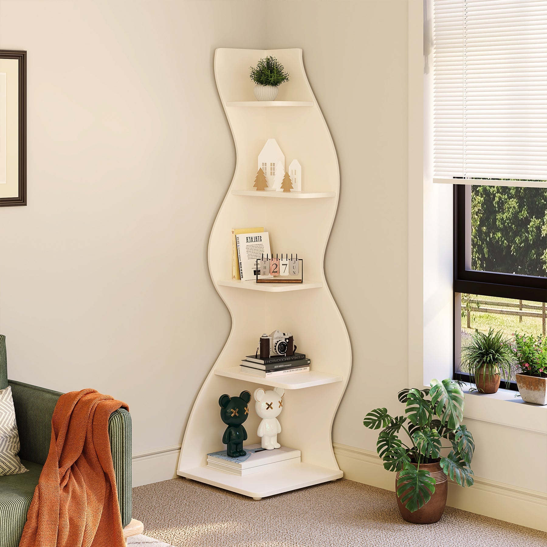 5-Tier Corner Shelf, Modern Wall Corner Bookshelf Bookcase (Converted to cm)