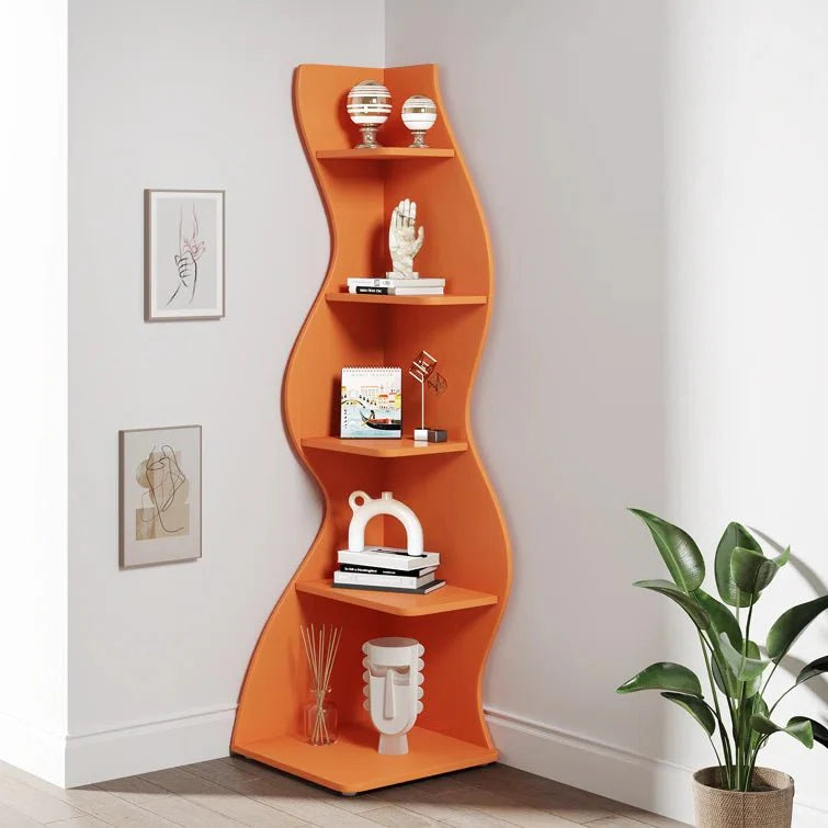 5-Tier Corner Shelf, Modern Wall Corner Bookshelf Bookcase (Converted to cm)