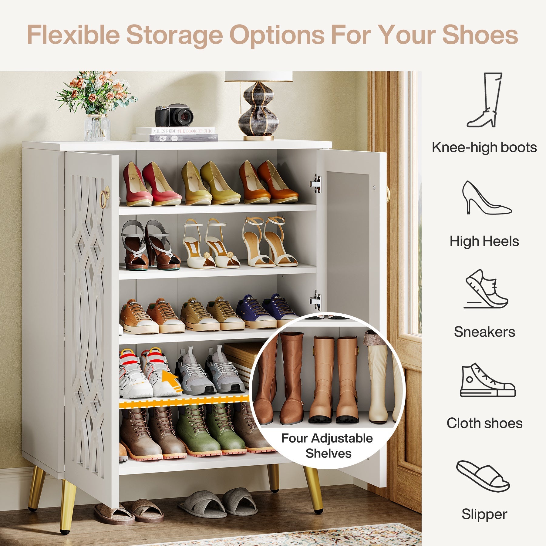 5-Tier Shoe Cabinet, 25-Pair Mirrored Shoe Rack Storage Organizer (Approx. 127 cm)