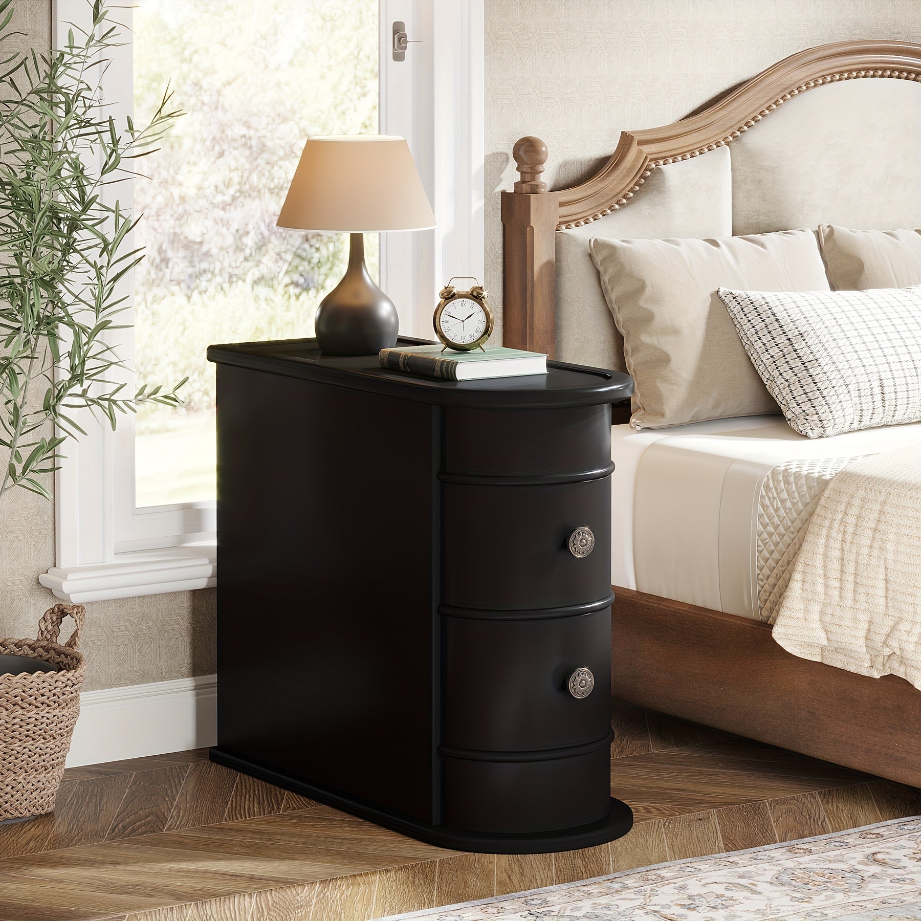 1pc Compact 2-Drawer Pedestal Nightstand(Risers) - Stain Resistant, Fully Assembled, Unfinished Wood End Table with Contemporary Style - Ideal for Small Spaces, Hardwood Material, Engineered Wood Frame, And Independent Design