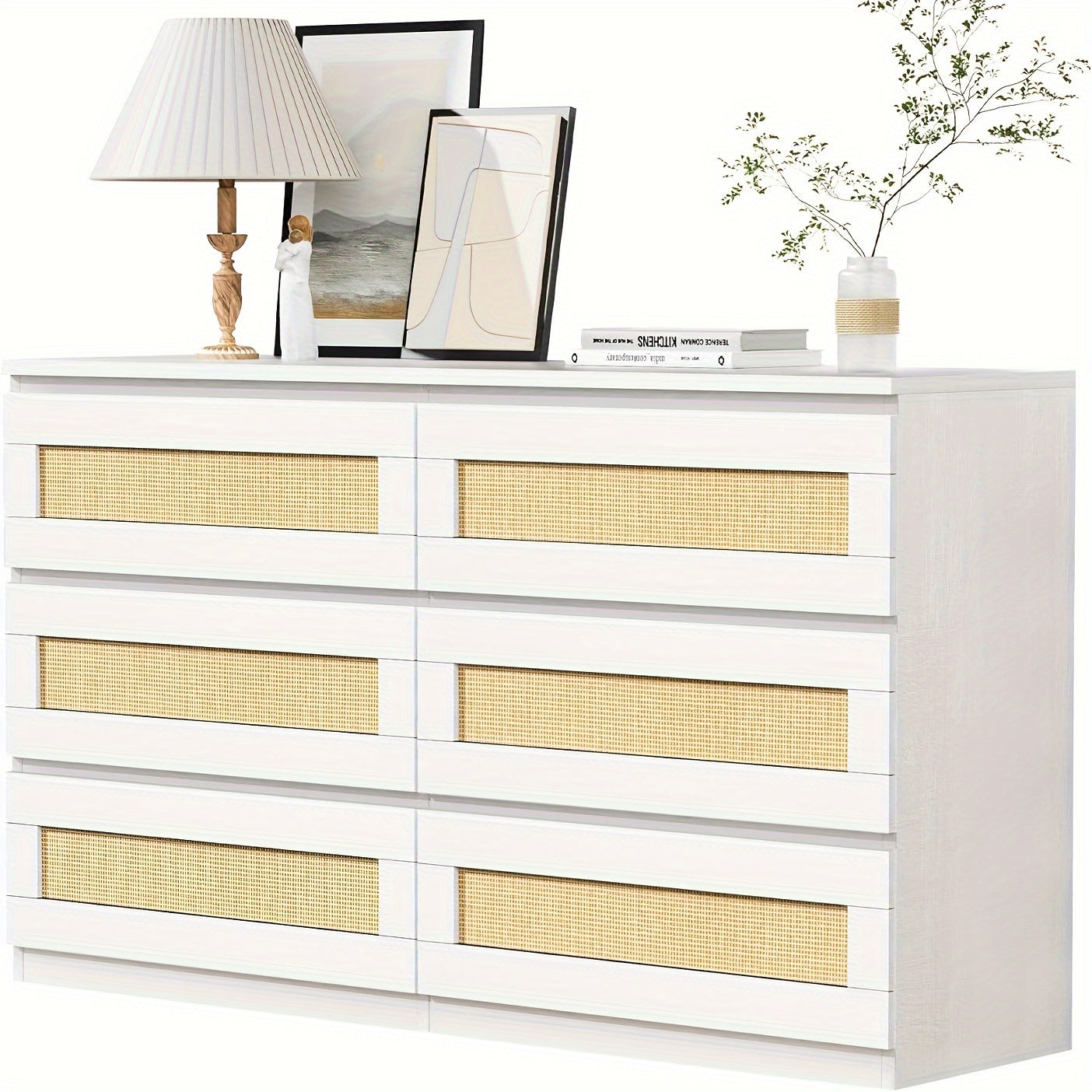 6/8-drawer rattan chest of drawers, easy to assemble, suitable for living room/bedroom/office, wooden