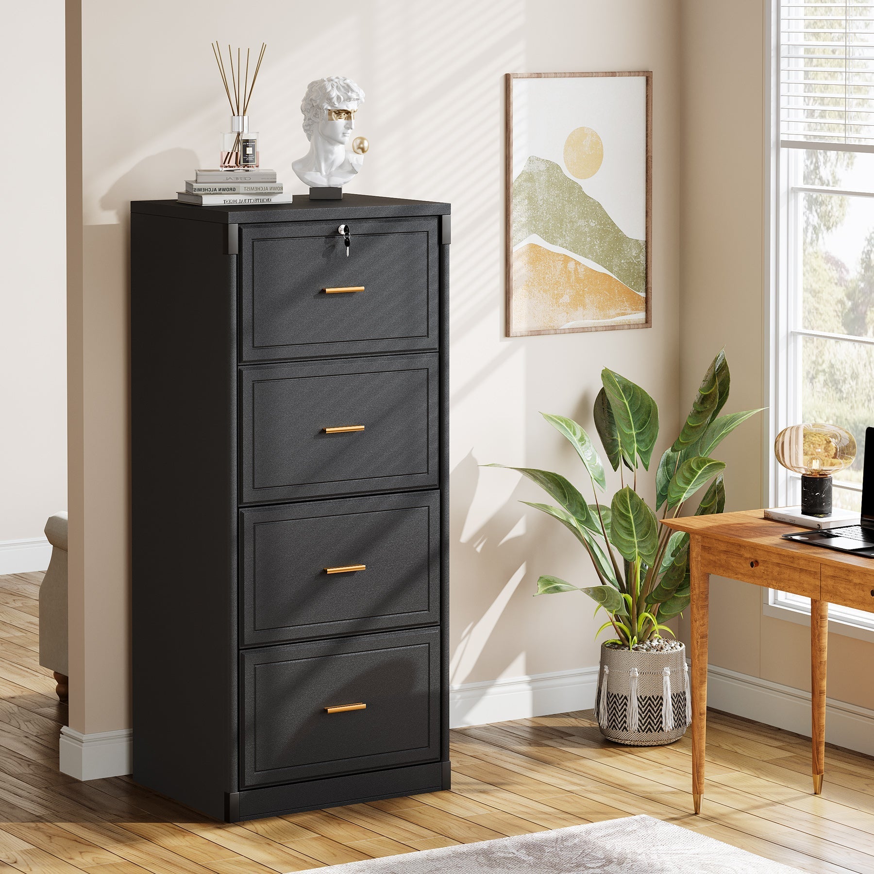 130 cm File Cabinet, Vertical Filing Cabinet with 4 Storage Drawers