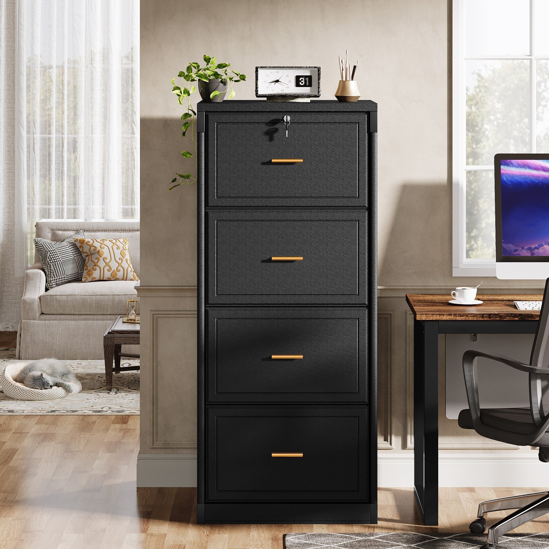 130 cm File Cabinet, Vertical Filing Cabinet with 4 Storage Drawers