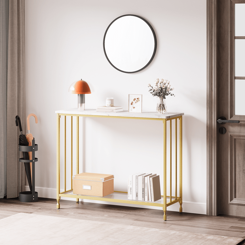 Console Table, Behind Couch Table, Industrial Hallway Table with Glass Shelf and Metal Frame, Narrow Entryway Table, Narrow Console Table, for Hallway, Living Room, Bedroom 105.5X30X81.0cm