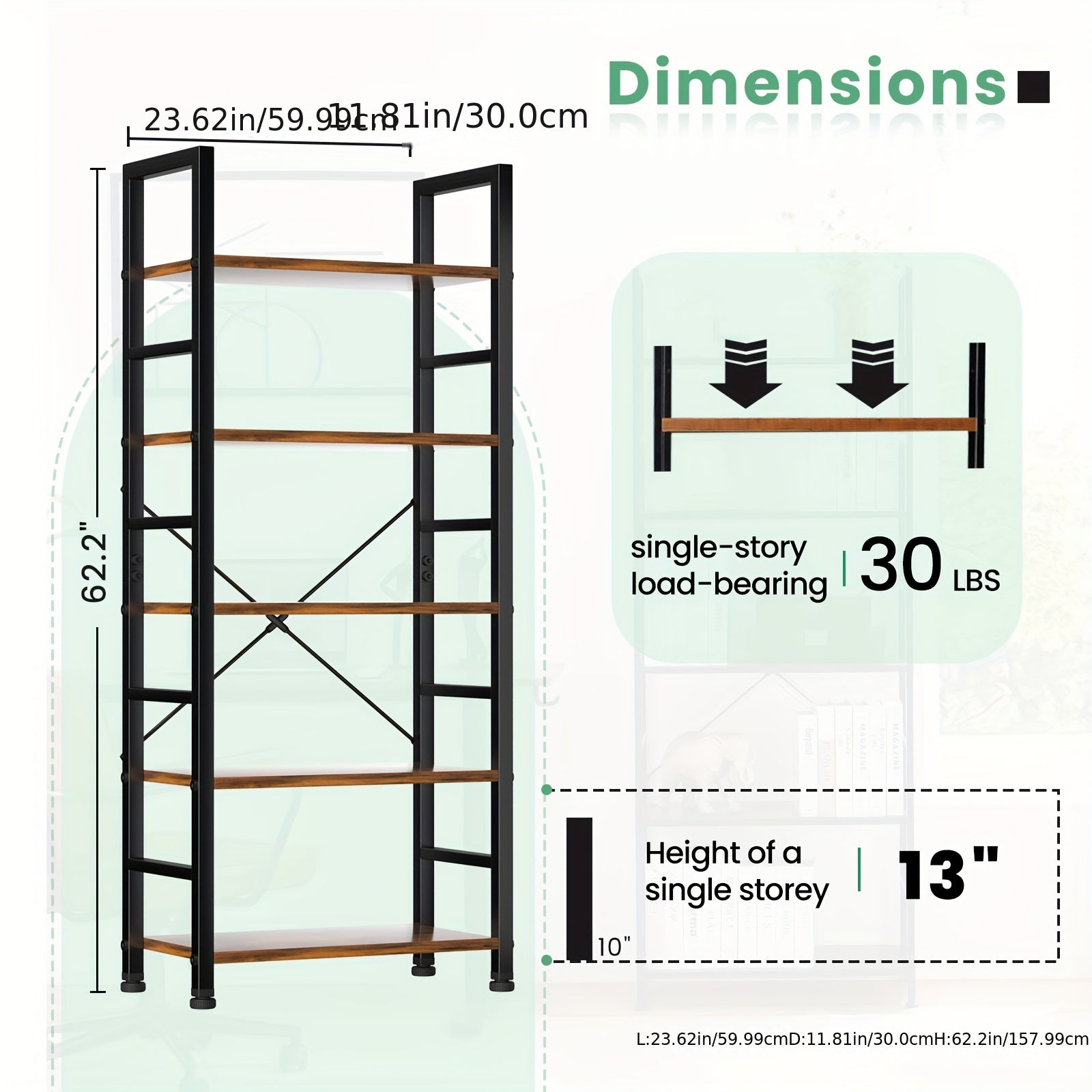 Home Office Shelf, 5 Tiers Bookshelf, Tall Modern Book Shelf, Classic Book Rack Organizaer, Storage Rack Shelves for Living Room, Home Office, Books Holder Organization with Shelf for Books, Movie, Artcrafts