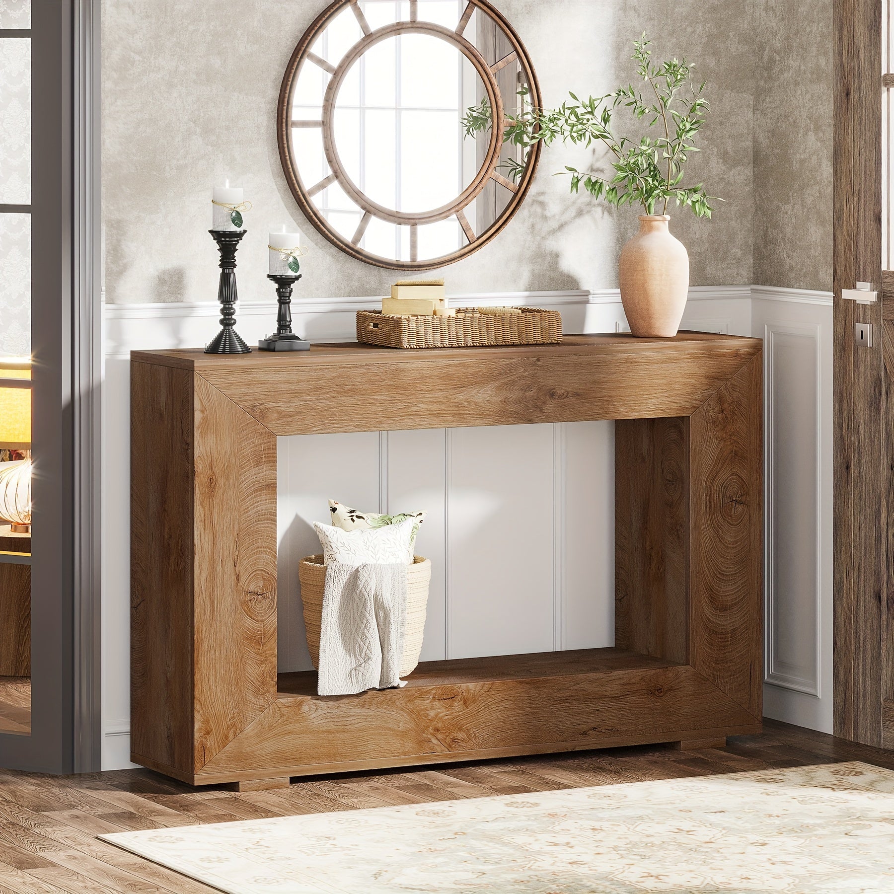 120-CM Farmhouse Console Table: Entryway Table With Storage, Industrial Accent Hallway Table For Living Room And Entrance