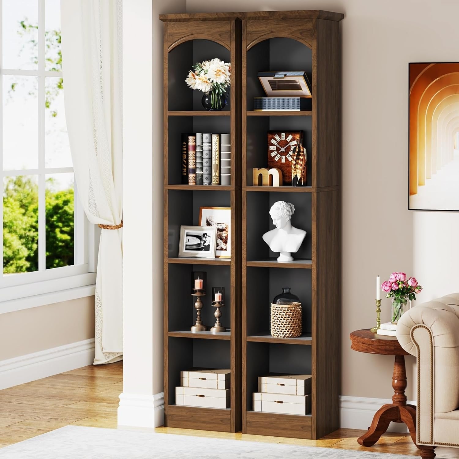 Tall Narrow Bookcase, Multi-Tier Cube Bookshelf with Storage, Modern Slim Corner Display Shelves for Home Office, Living Room