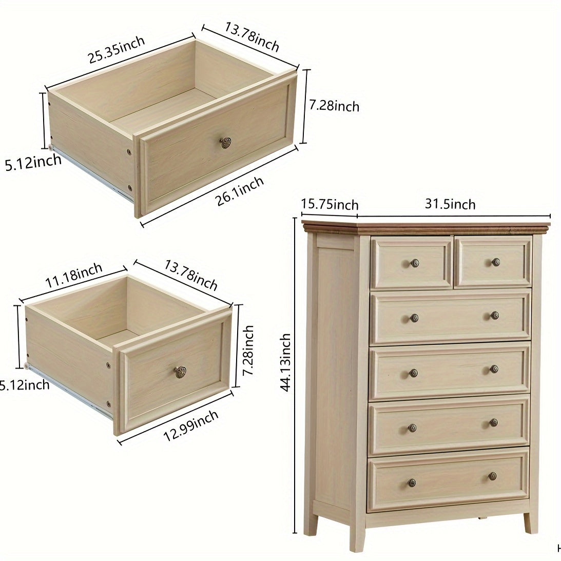 Dresser For Bedroom With 6 Drawers, 5 Drawer Tall Chest Of Drawers For Bedroom Beige Wood, Modern Storage Cabinet With 7 Drawers For Home Office, Dressing Room, Entryway