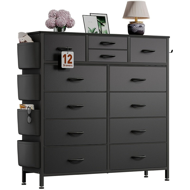 12 Drawer Dresser - Fabric Storage Tower, Organizer Unit For Bedroom, Living Room, Hallway, Closets - Sturdy Steel Frame, Wooden Top & Easy Pull Fabric Bins