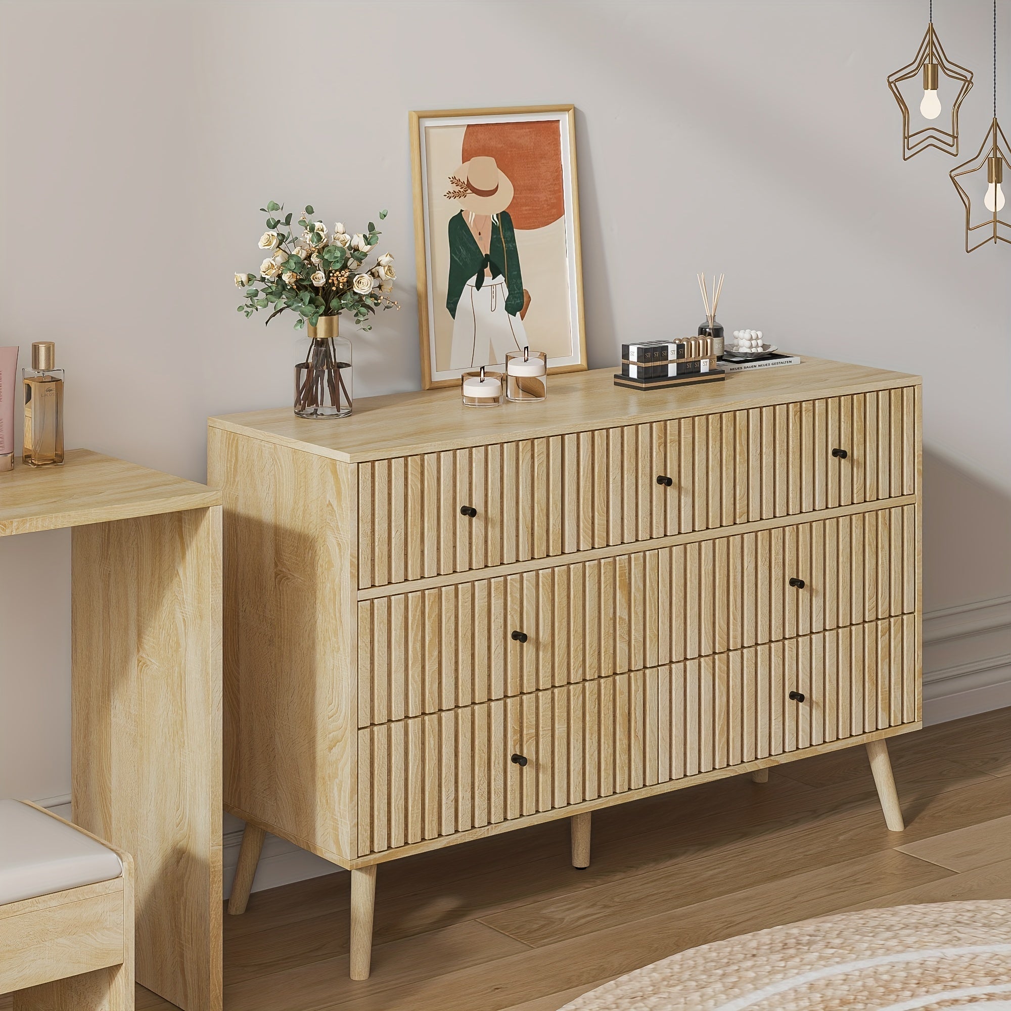 Modern Chest Of Drawers, Dresser Organizer Storage Cabinet With 7 Drawers Fluted Panel For Living Room, Entryway, Hallway