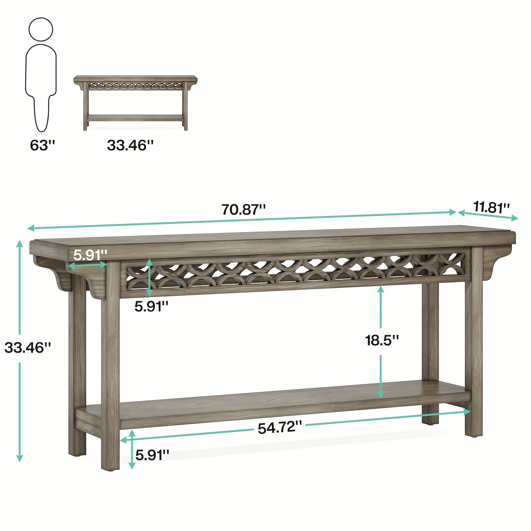 180 cm Extra Long Console Table, Farmhouse Wood Narrow Sofa Table with Storage Shelves, 2-Tier Entryway Table Behind Couch for Hallway Foyer Living Room