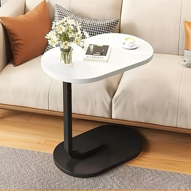 Stylish C-shaped Wooden Side Table, With Modern Art Decoration Design And Sturdy Metal Legs, Suitable For Use In The Living Room And Outdoors