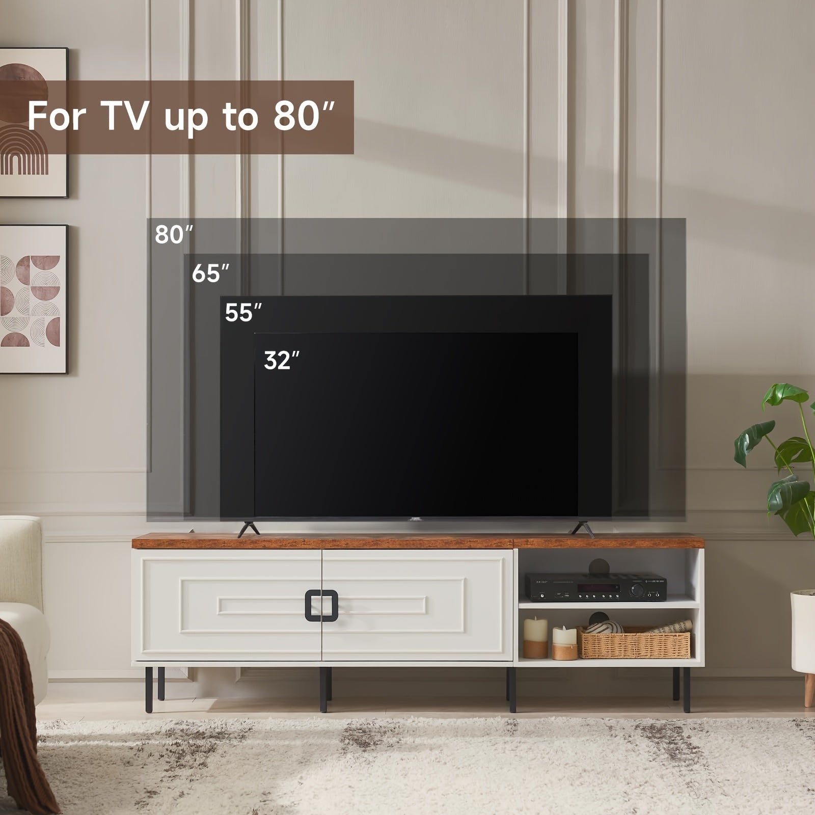 White TV Stands For Living Room, 178cm Farmhouse TV Stand For 50/60/70/80 Inch TV, Gaming TV Console Table With Media Storage For Gaming Room, Modern Entertainment Center For Bedroom.