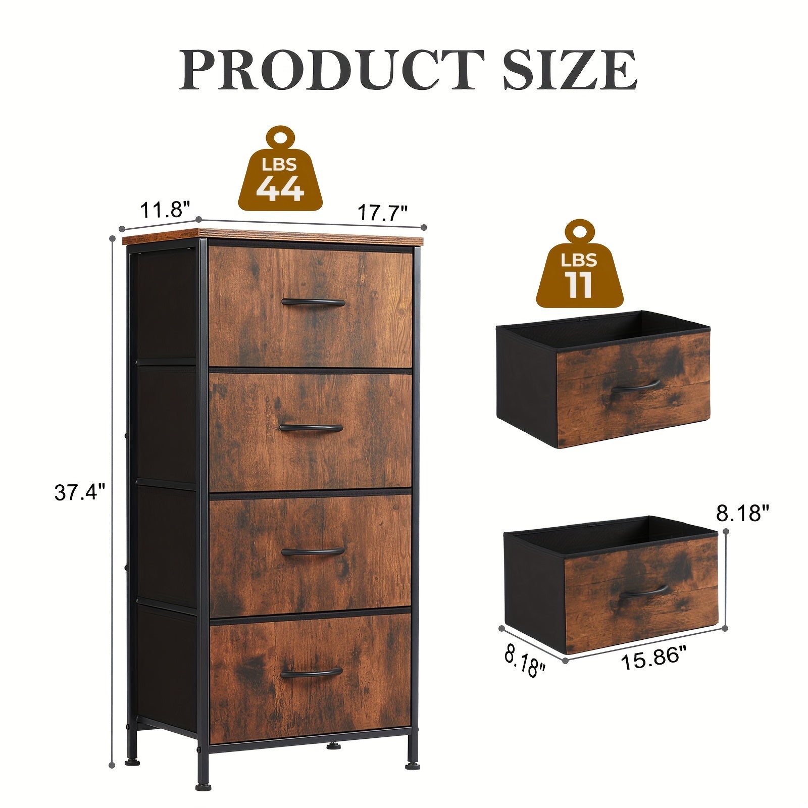 Idle Way Dresser For Bedroom With 4 Drawers, Storage Cabinet, Skinny Tower Organizer Unit, Fabric Storage, Chest Of Drawers With Wooden Top For Closet, Laundry, Living Room, Hallway, Office, Brown, Black Grey White For Lab