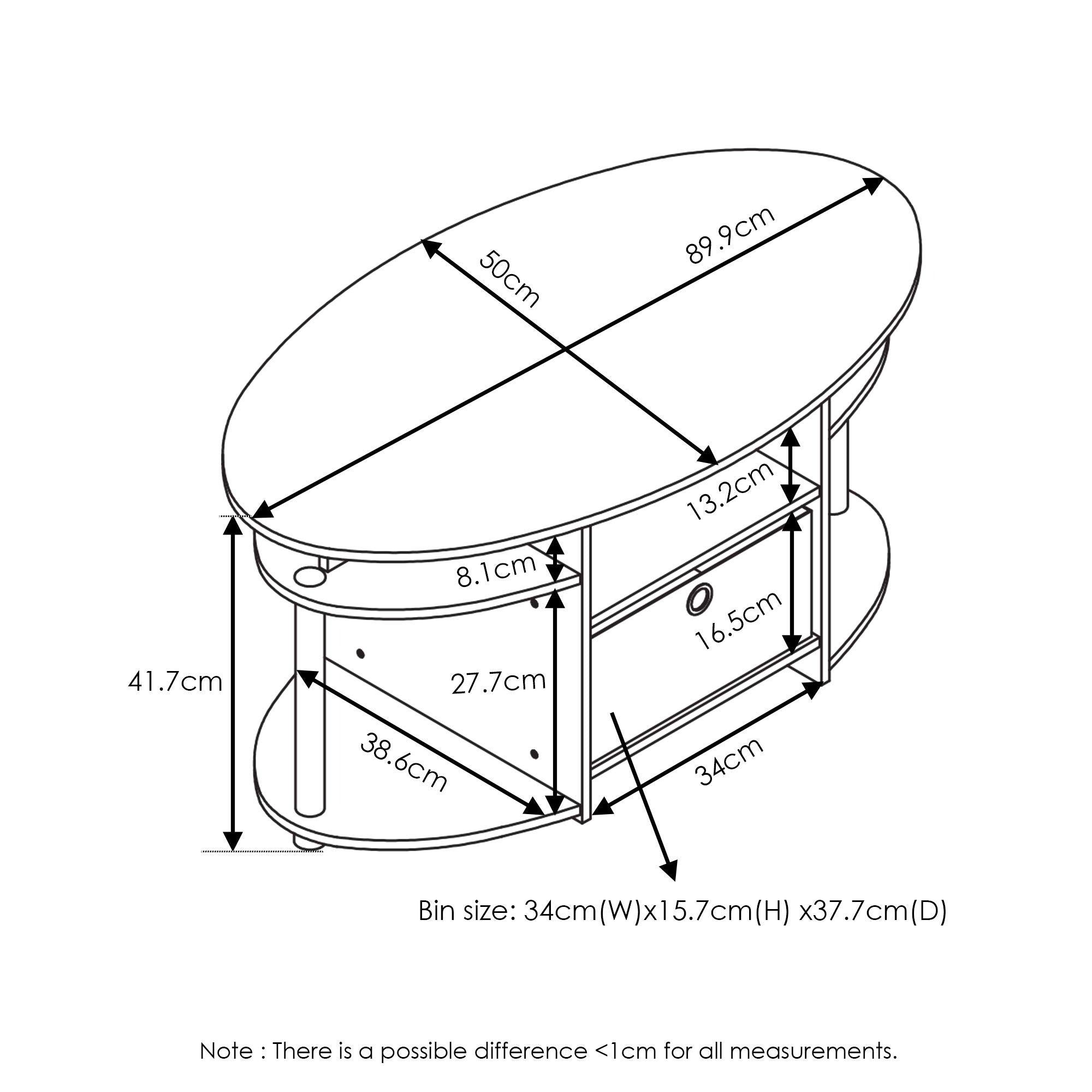 Multiple Colour Wooden Coffee Table for Living Room, Simple Design Oval Coffee Table with Storage Bin, Modern Center Table, Space-Saving, Stylish and Sturdy, Easy Assembly, Multifunctional Furniture for Home or Office