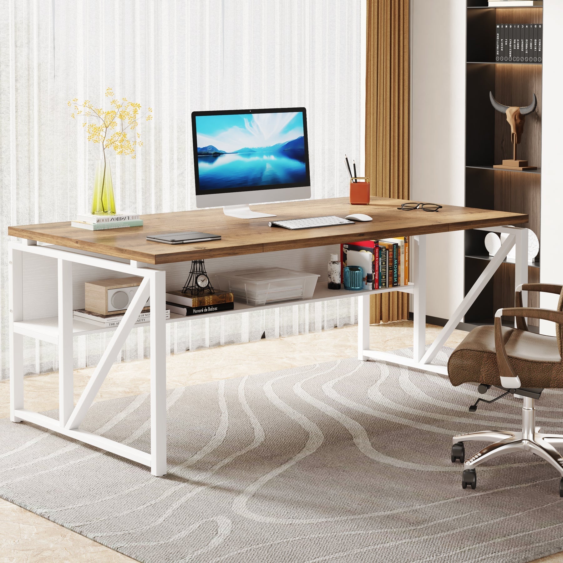 140 cm / 160 cm Computer Desk Writing Table with Bottom Storage Shelf