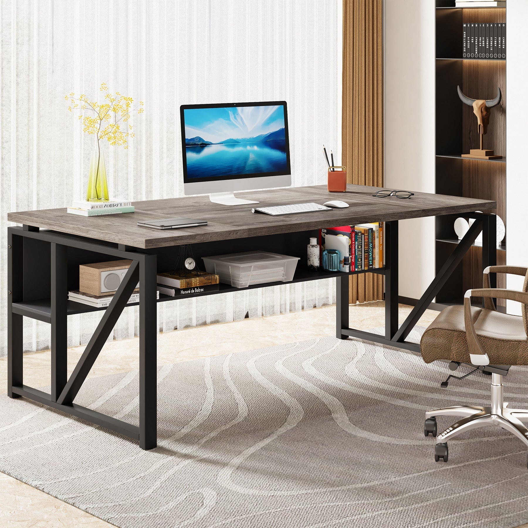 140 cm / 160 cm Computer Desk Writing Table with Bottom Storage Shelf