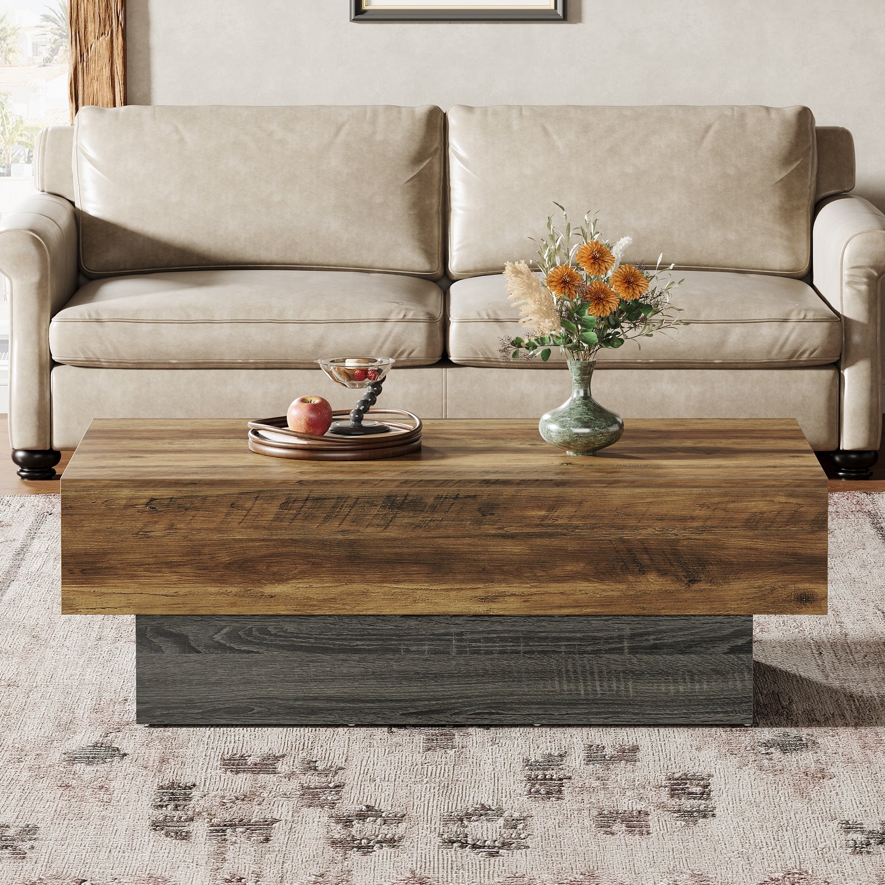 140 cm Coffee Table, Farmhouse Center Table Tea Table with Sturdy Pedestal