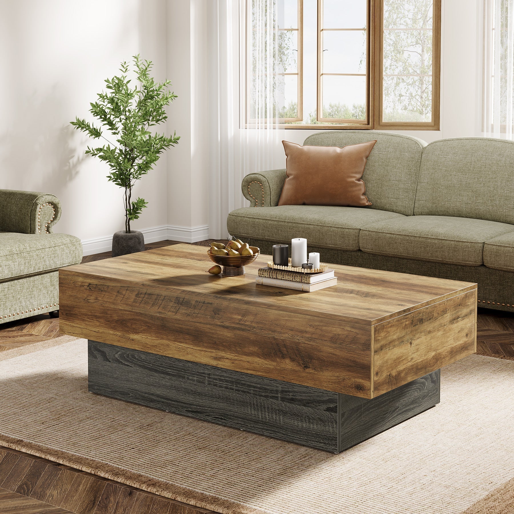 140 cm Coffee Table, Farmhouse Center Table Tea Table with Sturdy Pedestal