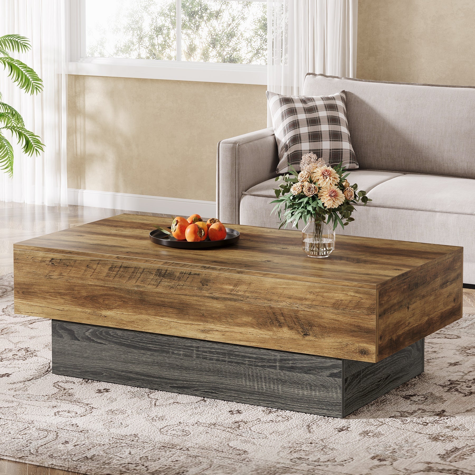 140 cm Coffee Table, Farmhouse Center Table Tea Table with Sturdy Pedestal