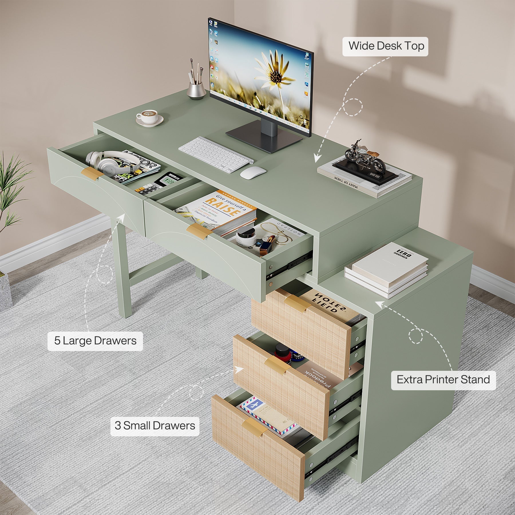 140 cm Computer Desk, Modern Home Office Desk Study Desk