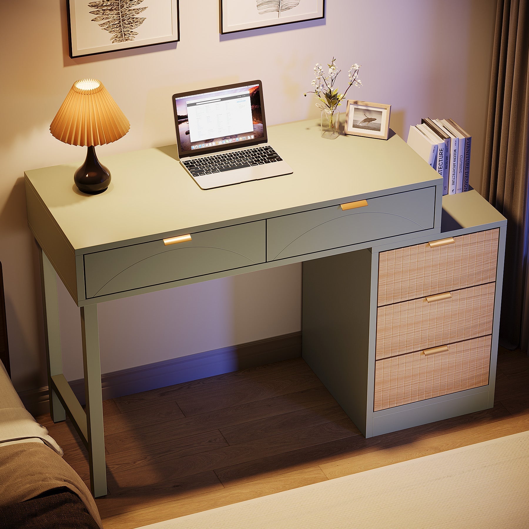 140 cm Computer Desk, Modern Home Office Desk Study Desk