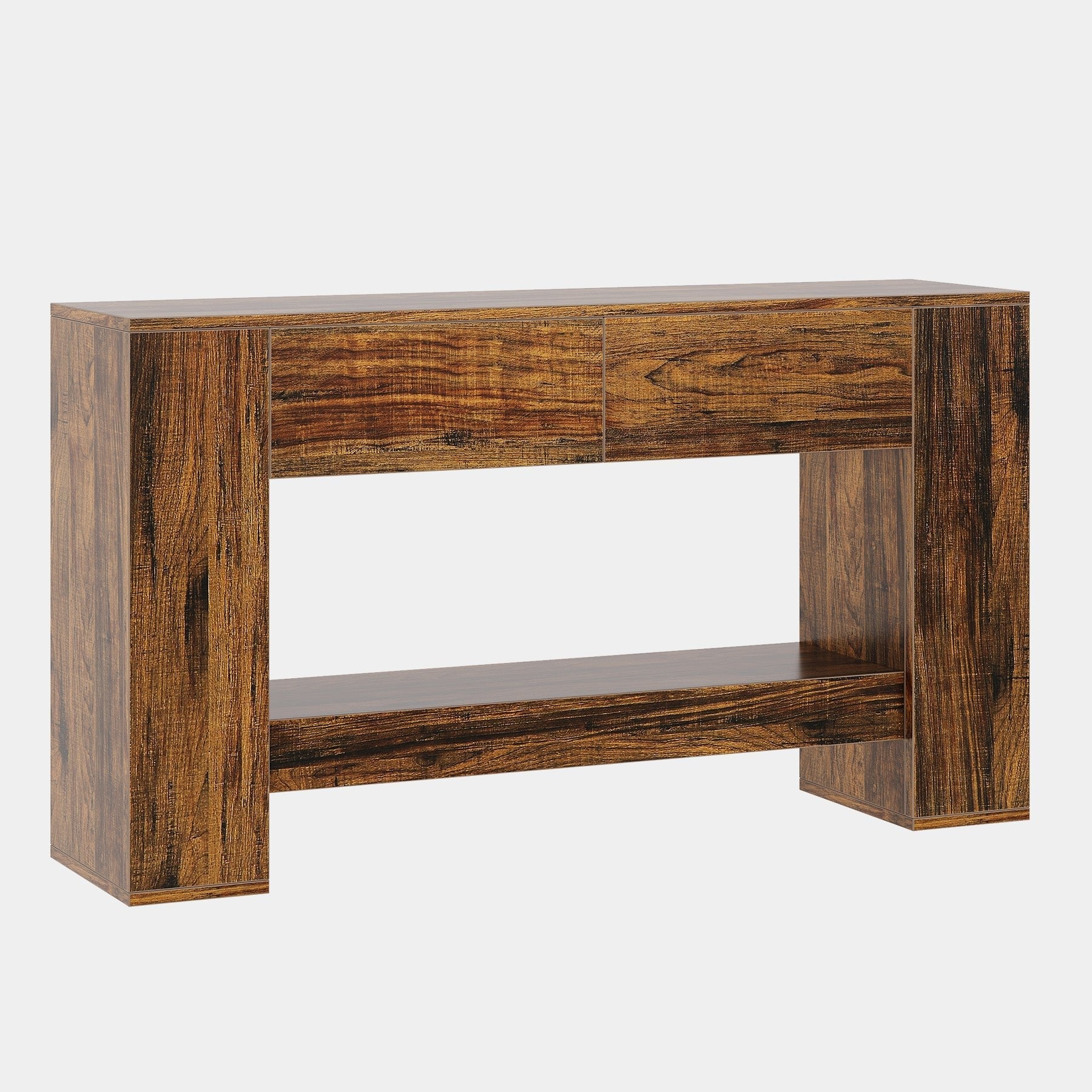 140 cm Console Table, 2-Tier Wooden Sofa Table with 2 Drawers