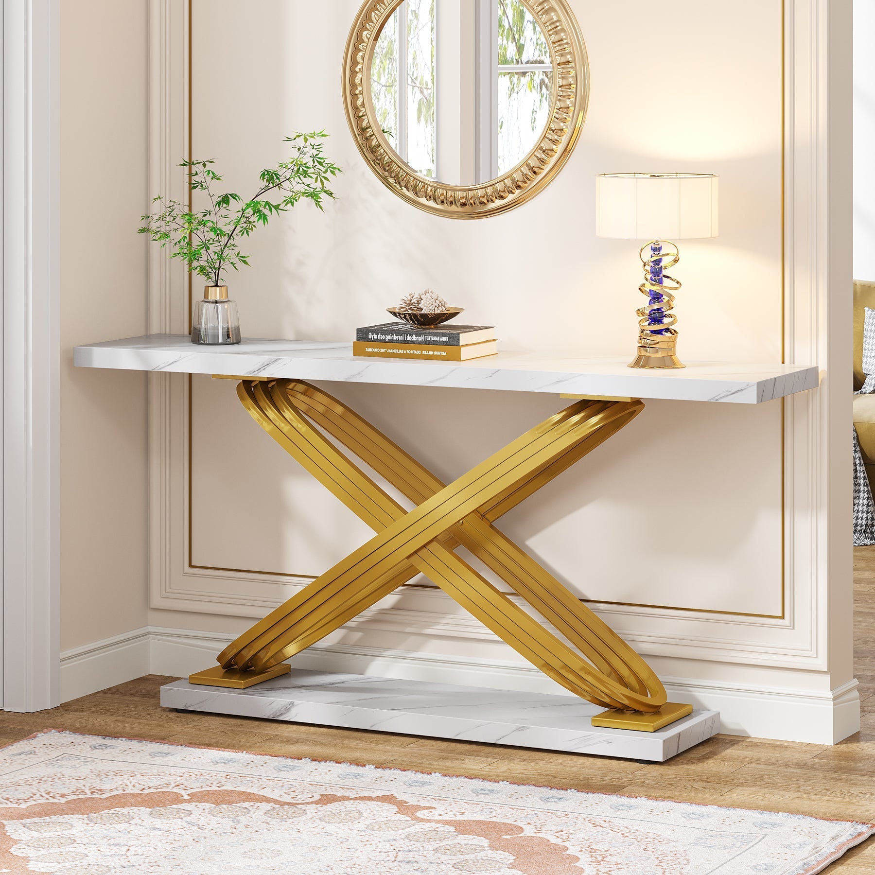 140 cm Console Table Modern Faux Marble Sofa Entryway Table