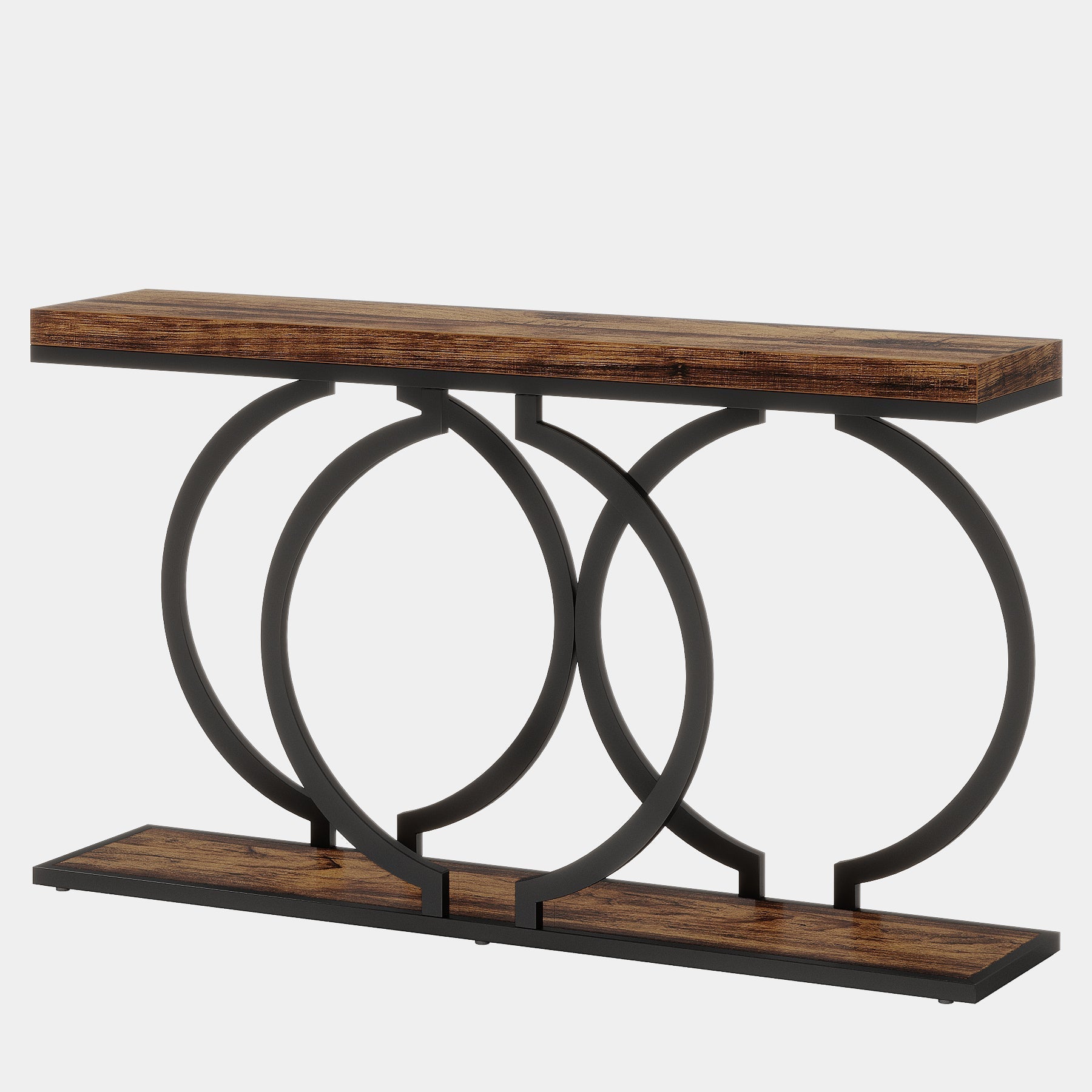 140 cm Console Table, Narrow Entryway Sofa Table with Geometric Metal Frame