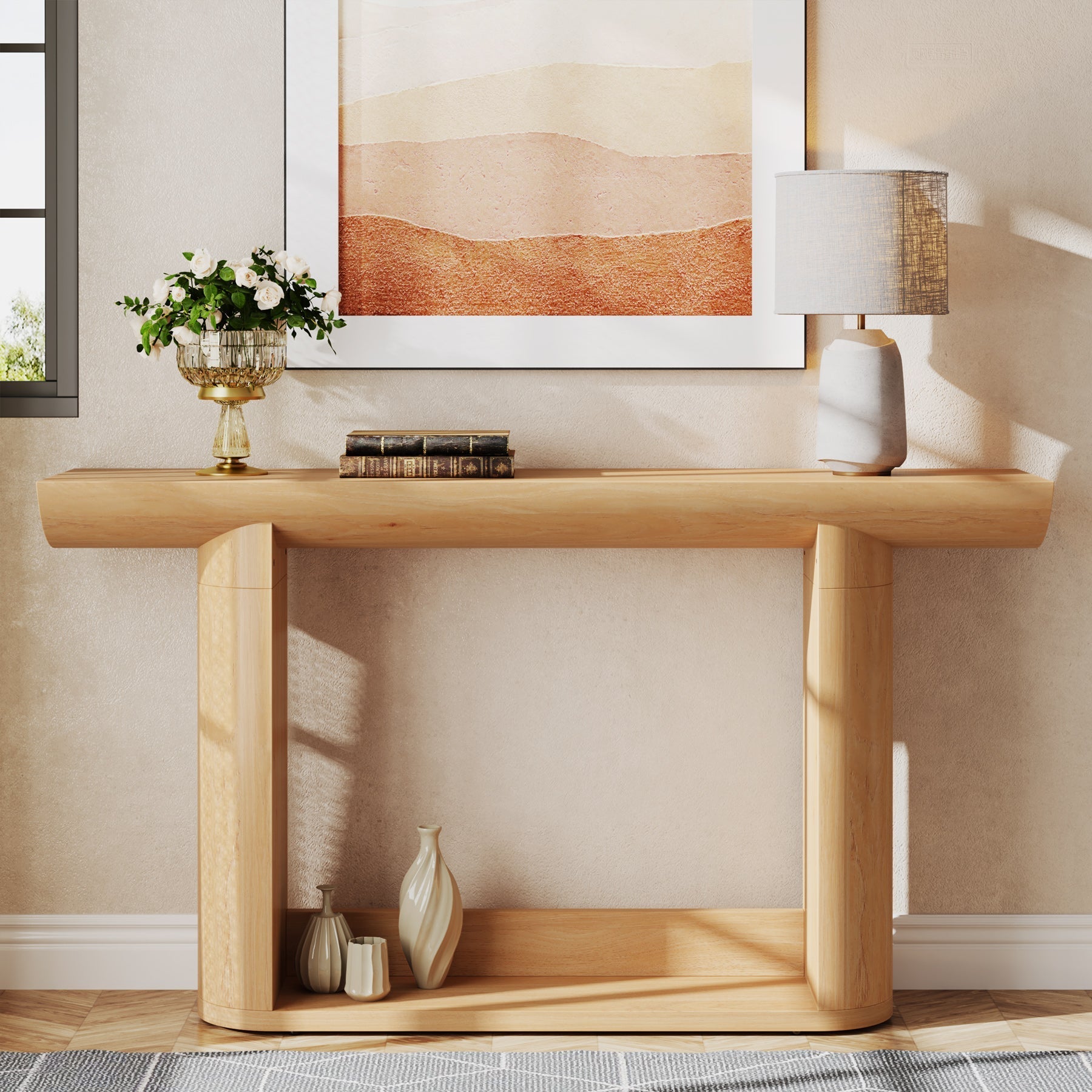 140 cm Console Table, Wood Farmhouse Sofa Table Entryway Table