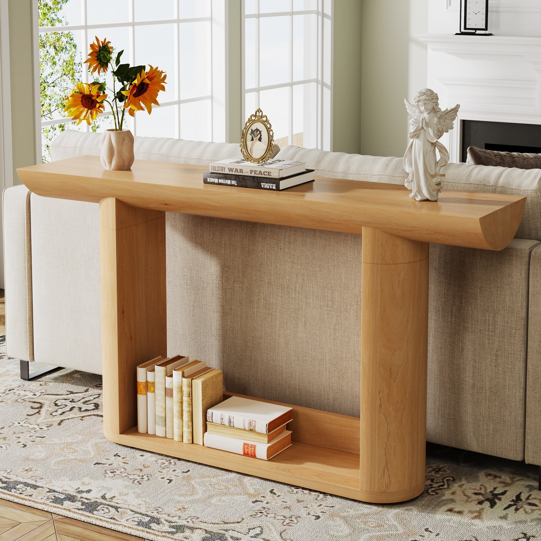 140 cm Console Table, Wood Farmhouse Sofa Table Entryway Table