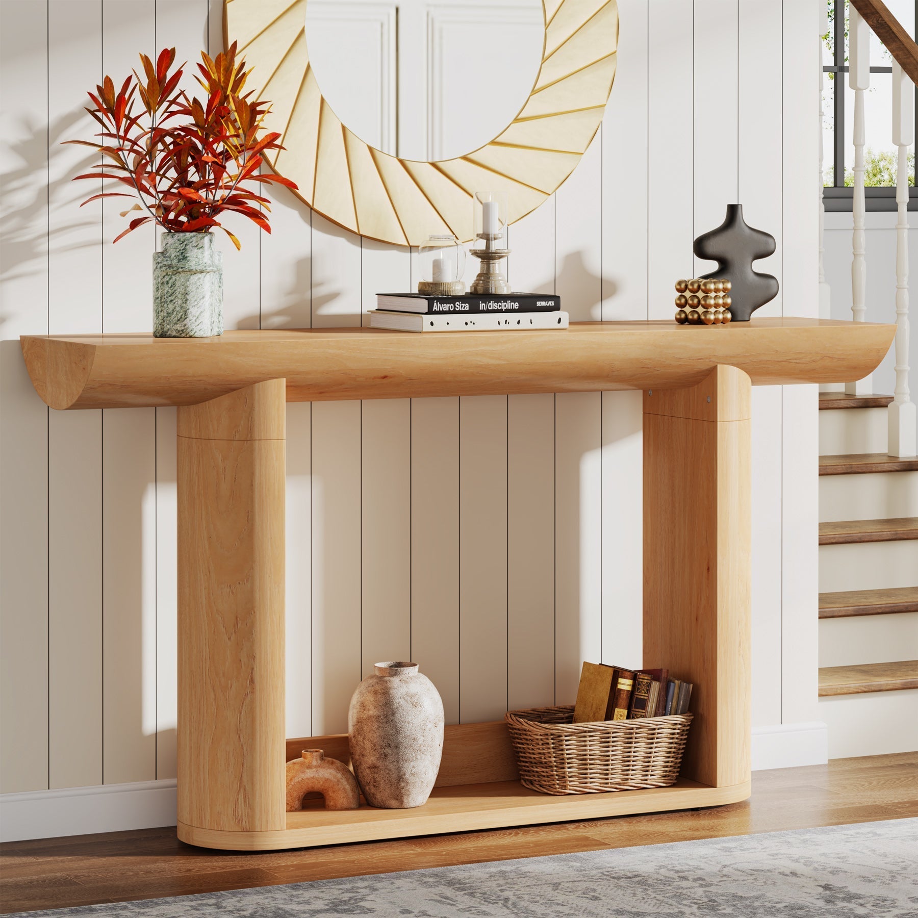 140 cm Console Table, Wood Farmhouse Sofa Table Entryway Table