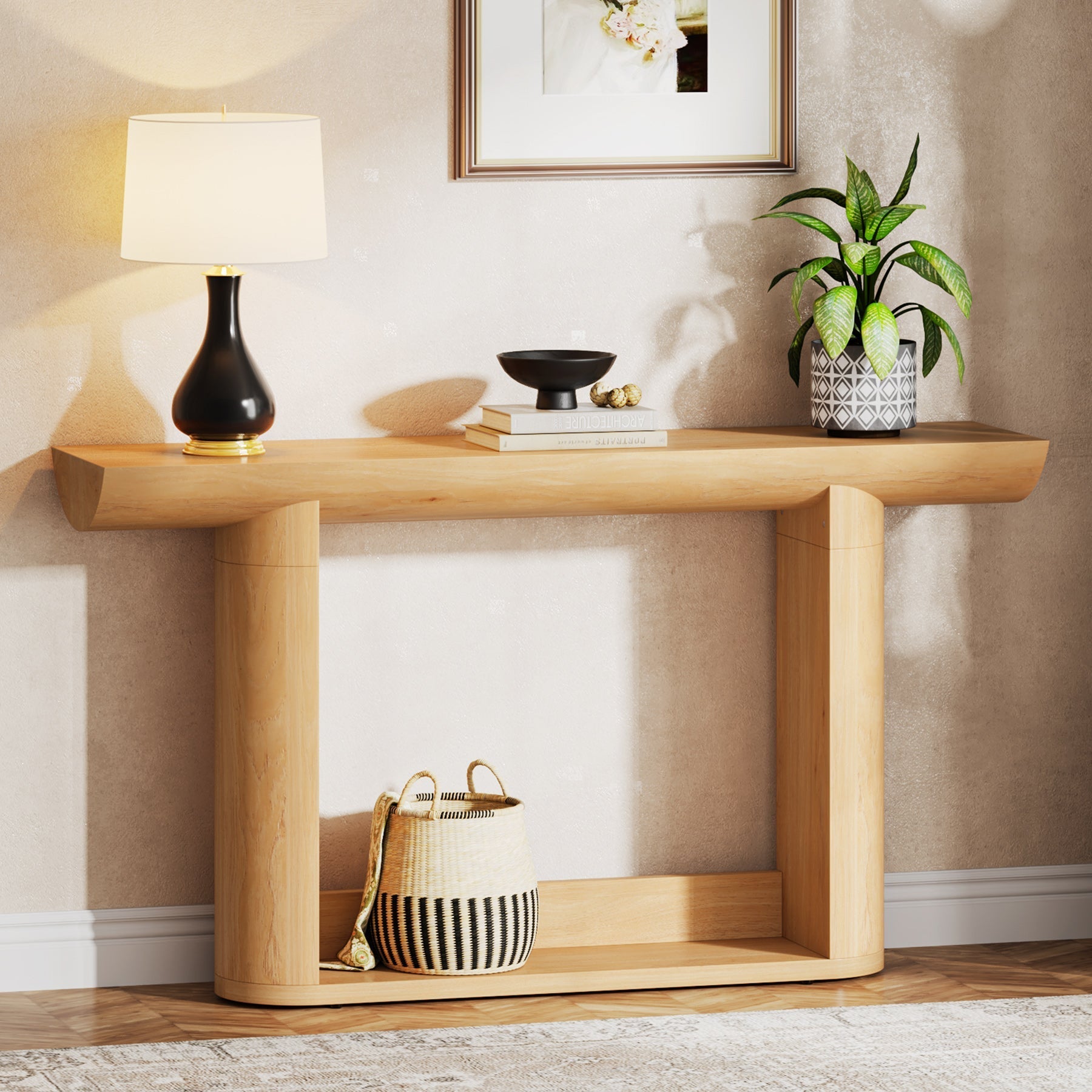 140 cm Console Table, Wood Farmhouse Sofa Table Entryway Table