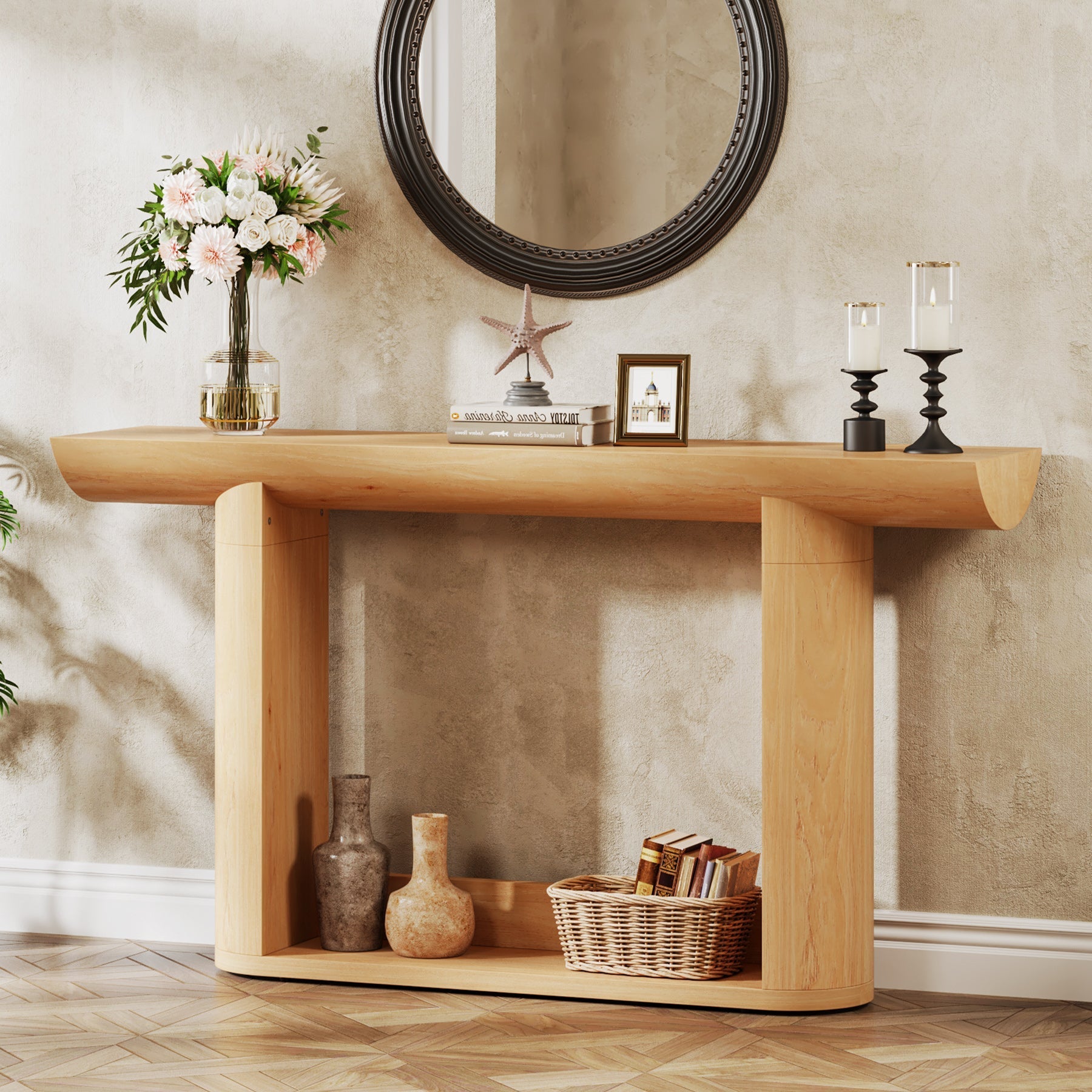 140 cm Console Table, Wood Farmhouse Sofa Table Entryway Table