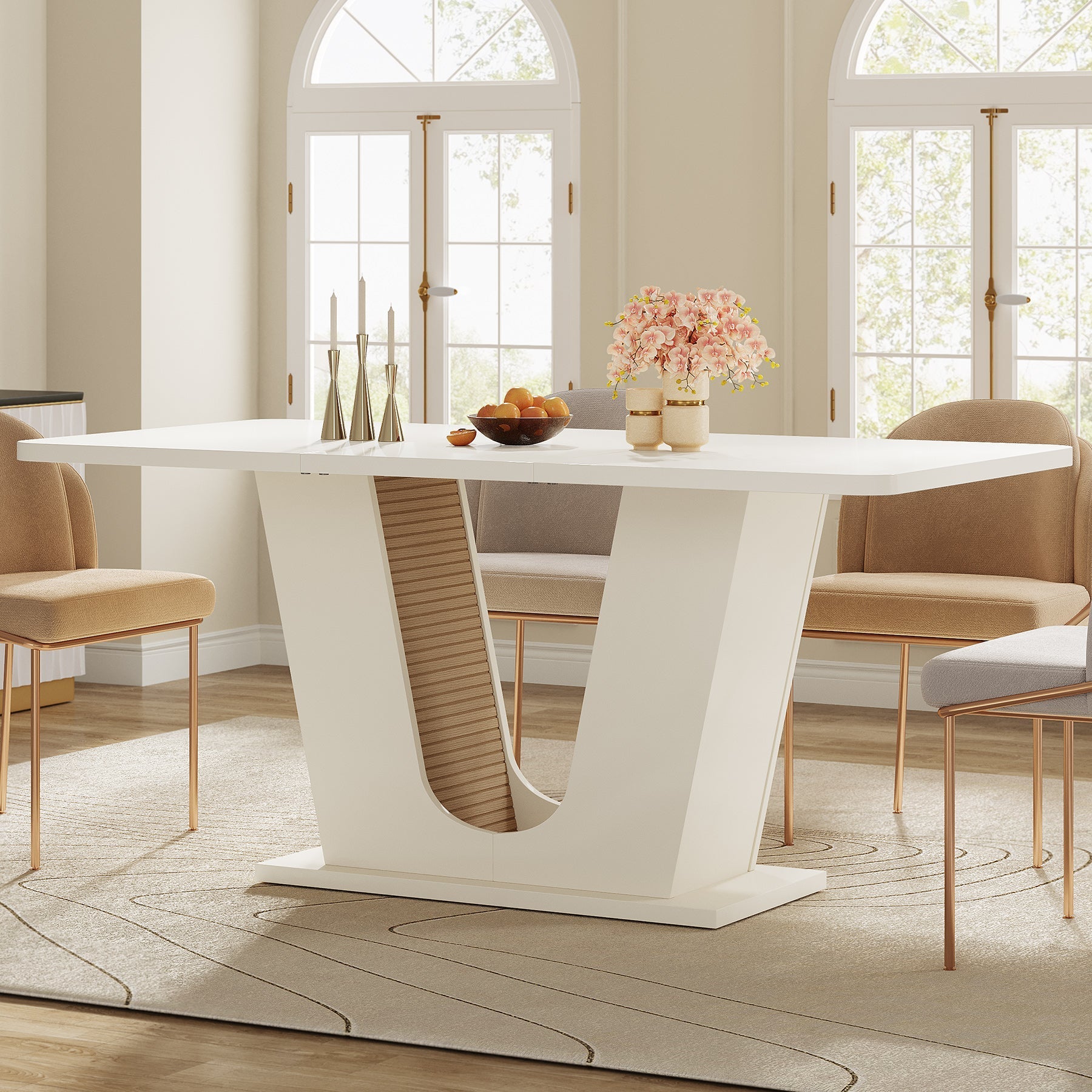 140 cm Dining Table, Modern Kitchen Table with U-shaped Base